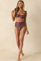 Women's MINKPINK Sierra Burgundy Floral High Waisted Bikini Bottoms | 85% Polyester & 15% Elastane 0