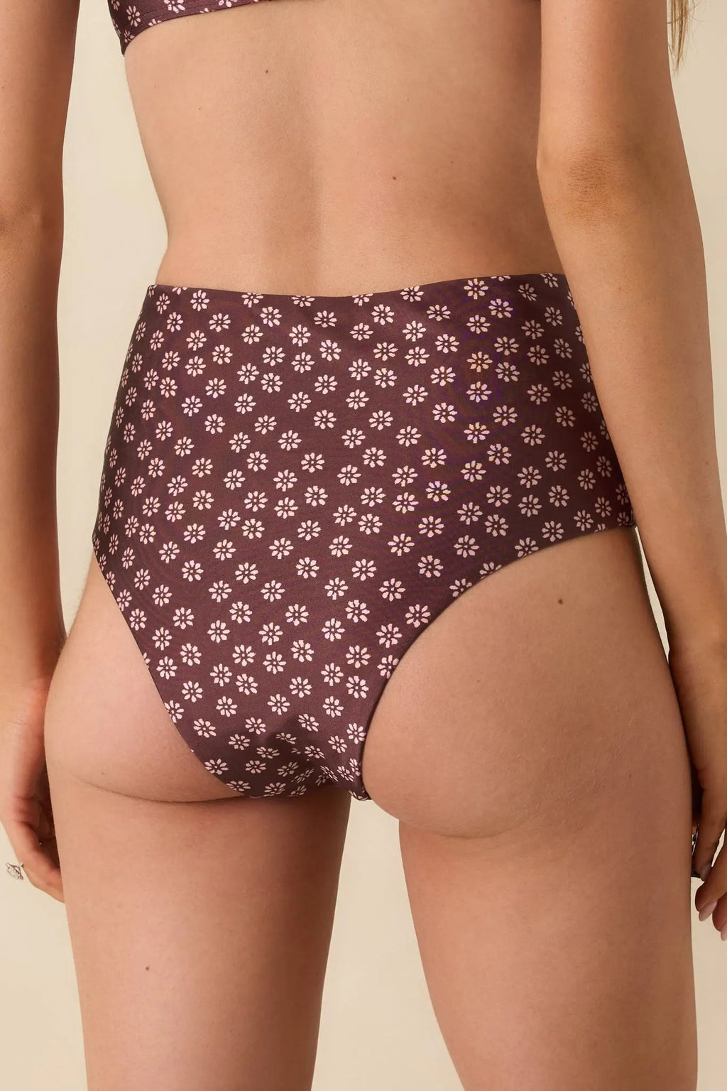 Women's MINKPINK Sierra Burgundy Floral High Waisted Bikini Bottoms | 85% Polyester & 15% Elastane 7