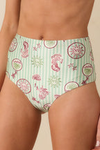 Women's MINKPINK Soleil Green Stripe High Waist Bikini Bottoms | 85% Polyester & 15% Elastane 0