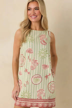 Women's MINKPINK Soleil Green Stripe Linen Blend Shift Mini Dress | 85% Viscose & 15% Linen 6