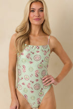 Women's MINKPINK Soleil Green Stripe Low Back One Piece Swimsuit | 85% Polyester & 15% Elastane 6