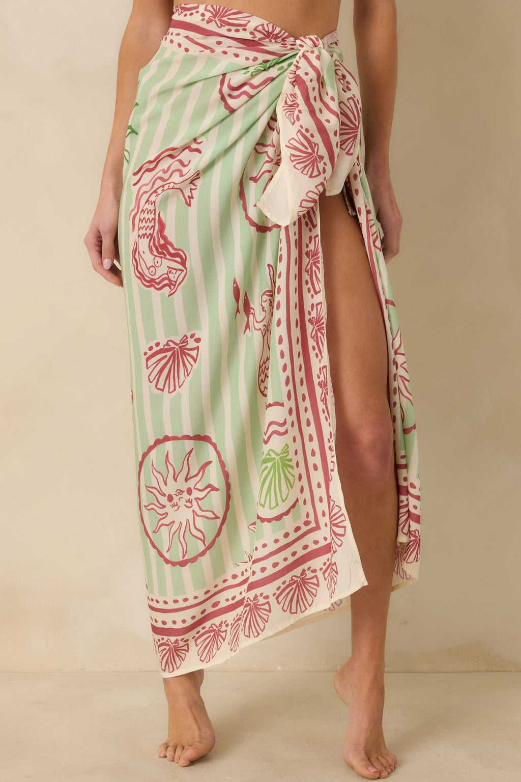 Women's MINKPINK Soleil Green Stripe Mermaid Sarong | 100% Viscose 1