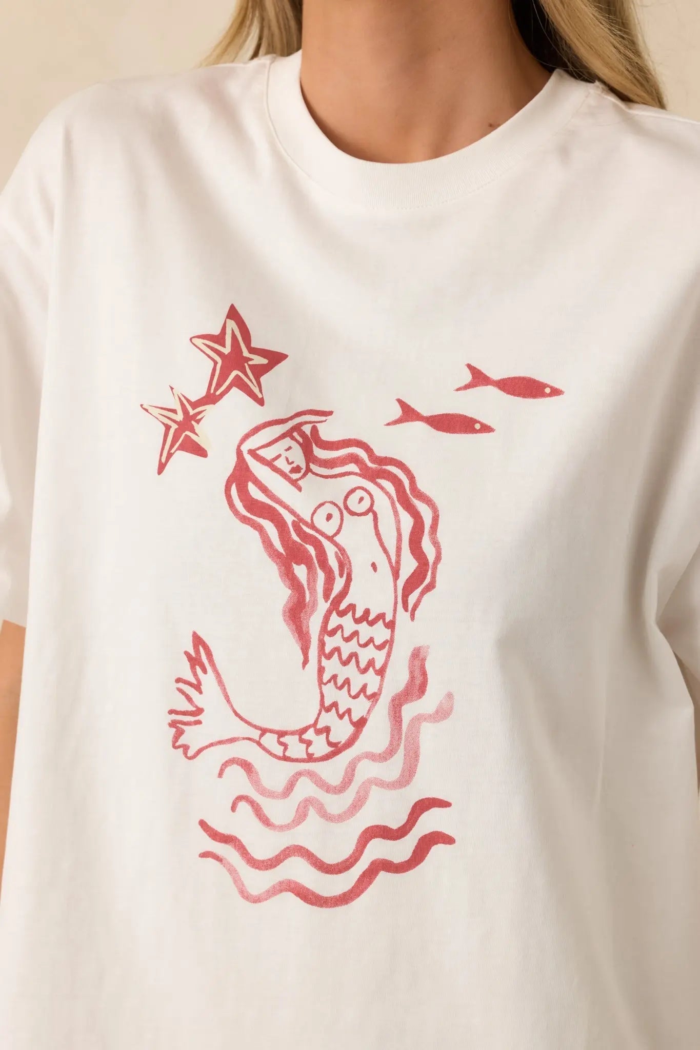 Women's MINKPINK Soleil White Cotton Mermaid Print T-Shirt | 100% Cotton 1