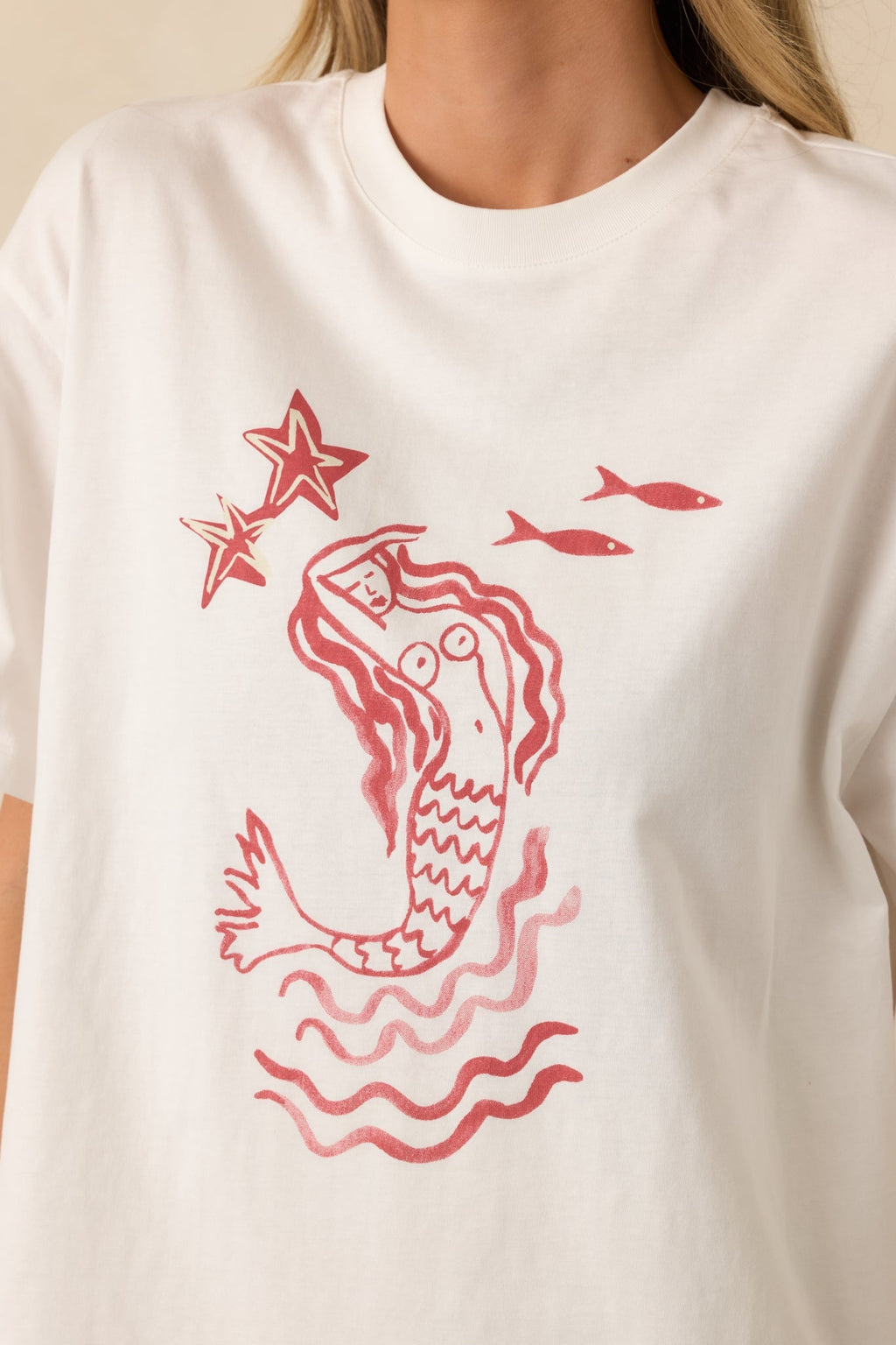Women's MINKPINK Soleil White Cotton Mermaid Print T-Shirt | 100% Cotton 1