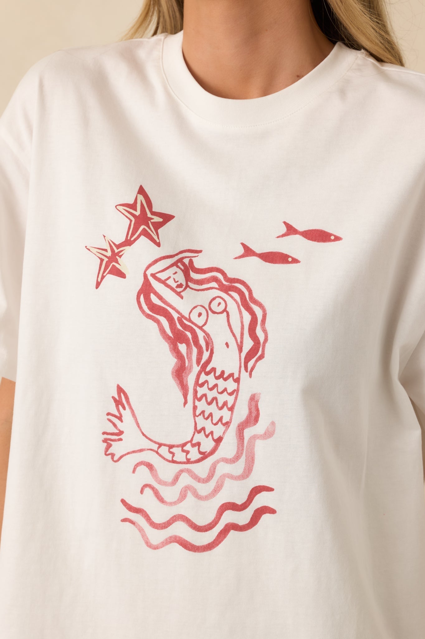 Women's MINKPINK Soleil White Cotton Mermaid Print T-Shirt | 100% Cotton 1