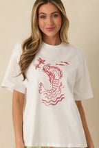 Women's MINKPINK Soleil White Cotton Mermaid Print T-Shirt | 100% Cotton 3