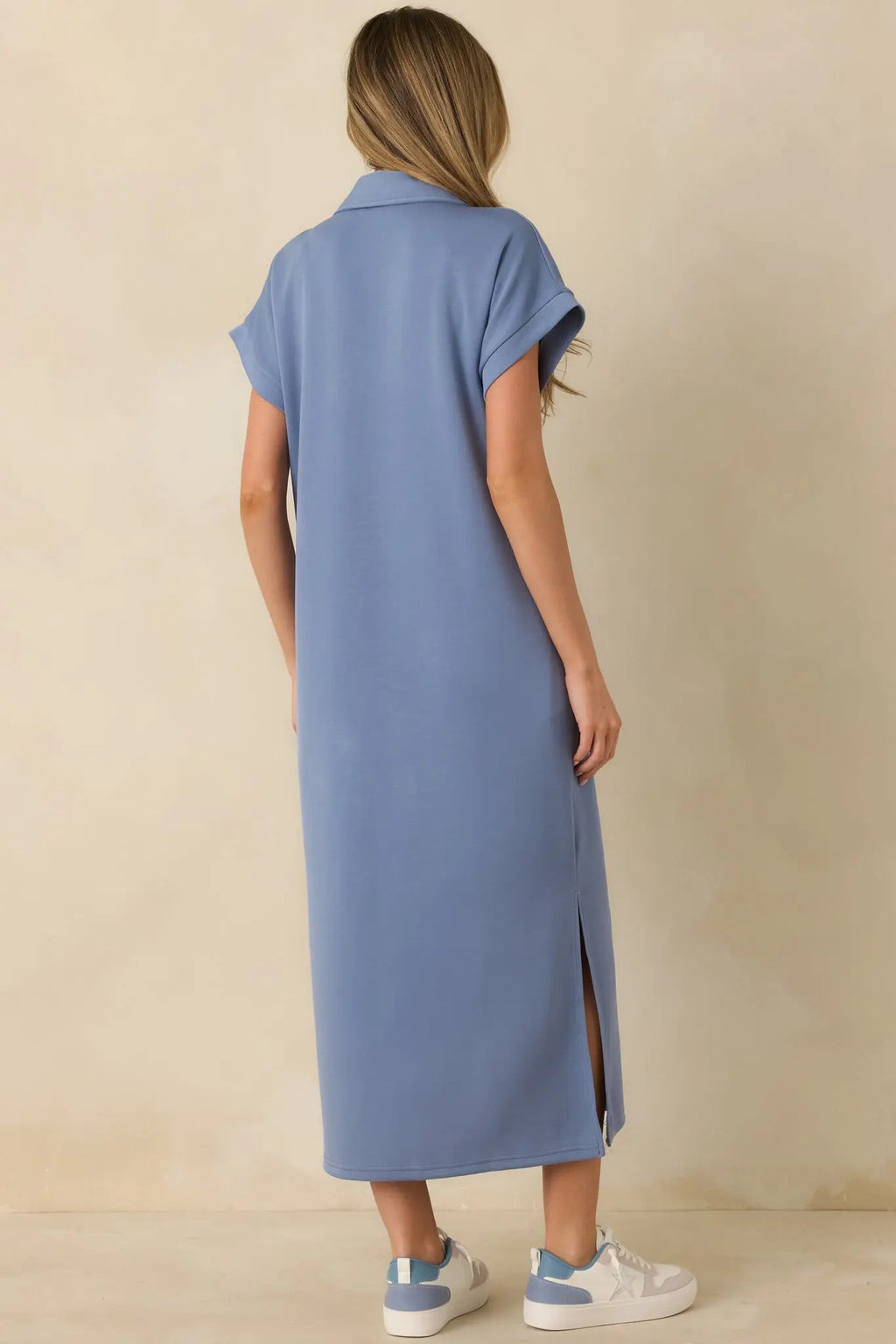 Women's Made The Right Call Chambray Blue Collared Midi T-Shirt Dress | 50% Rayon 6