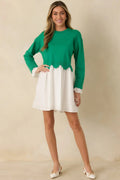 Women's Made to Charm Green Scalloped Sweater Mini Dress | 50% Viscose 0