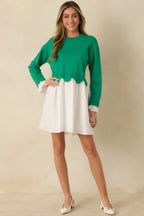 Women's Made to Charm Green Scalloped Sweater Mini Dress | 50% Viscose 0