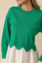 Women's Made to Charm Green Scalloped Sweater Mini Dress | 50% Viscose 1