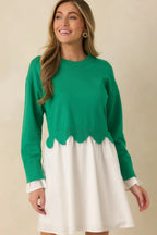 Women's Made to Charm Green Scalloped Sweater Mini Dress | 50% Viscose 5