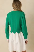 Women's Made to Charm Green Scalloped Sweater Mini Dress | 50% Viscose 7