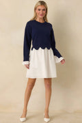 Women's Made to Charm Navy Scalloped Sweater Mini Dress | 50% Viscose 0