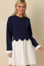 Women's Made to Charm Navy Scalloped Sweater Mini Dress | 50% Viscose 5