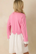 Women's Made to Charm Pink Scalloped Sweater Mini Dress | 50% Viscose 7