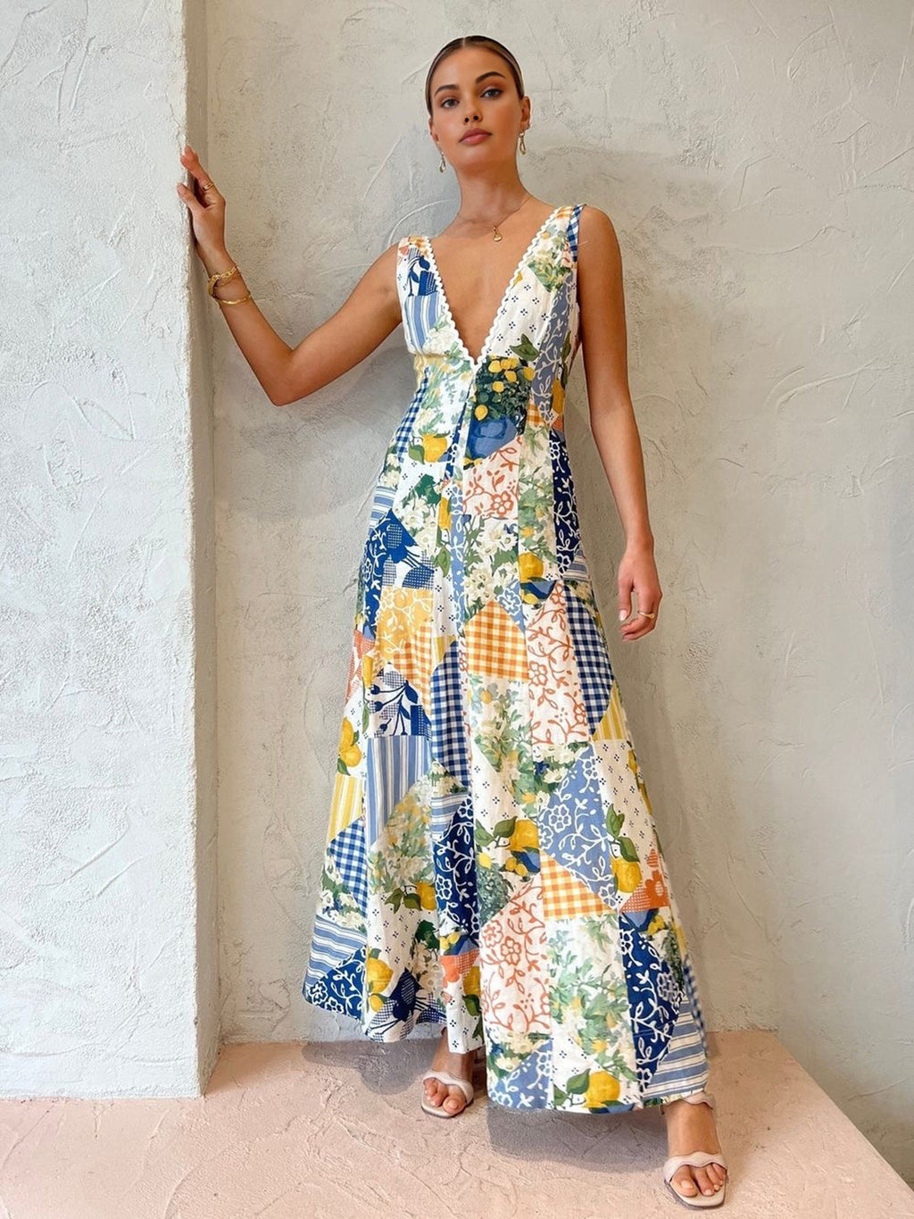 Maxi Dress for Women with Soft Cotton Blend – Stylish Patchwork...