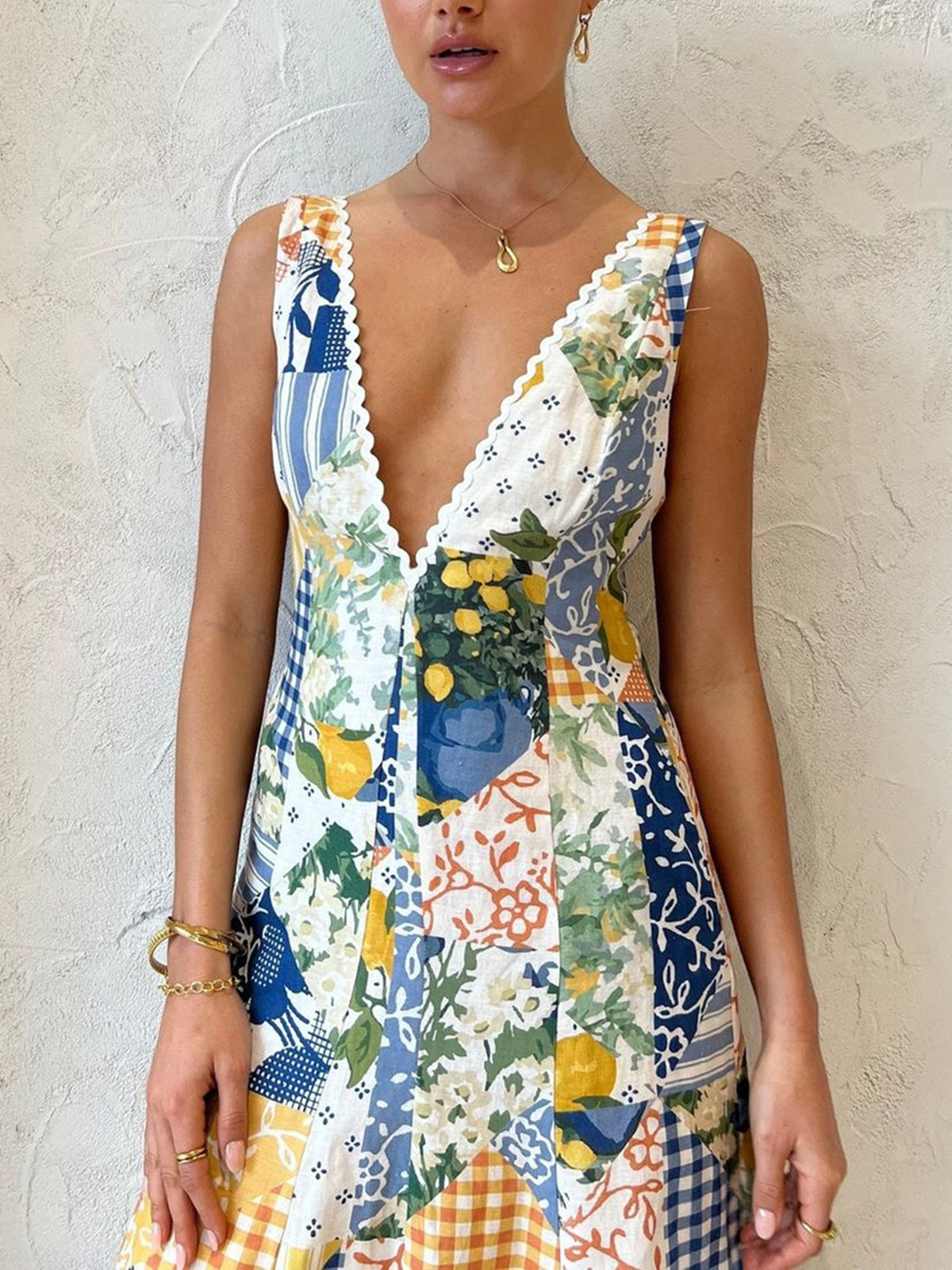 Maxi Dress for Women with Soft Cotton Blend – Stylish Patchwork...