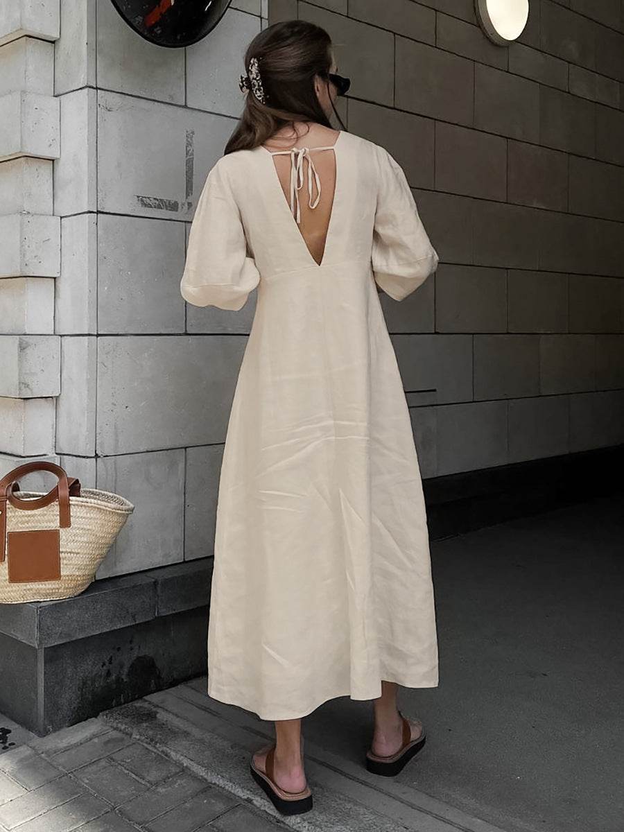 Mae Collection | Women's Dress with Puff Sleeves & V-Neckline | Chic Summer Style for Comfort