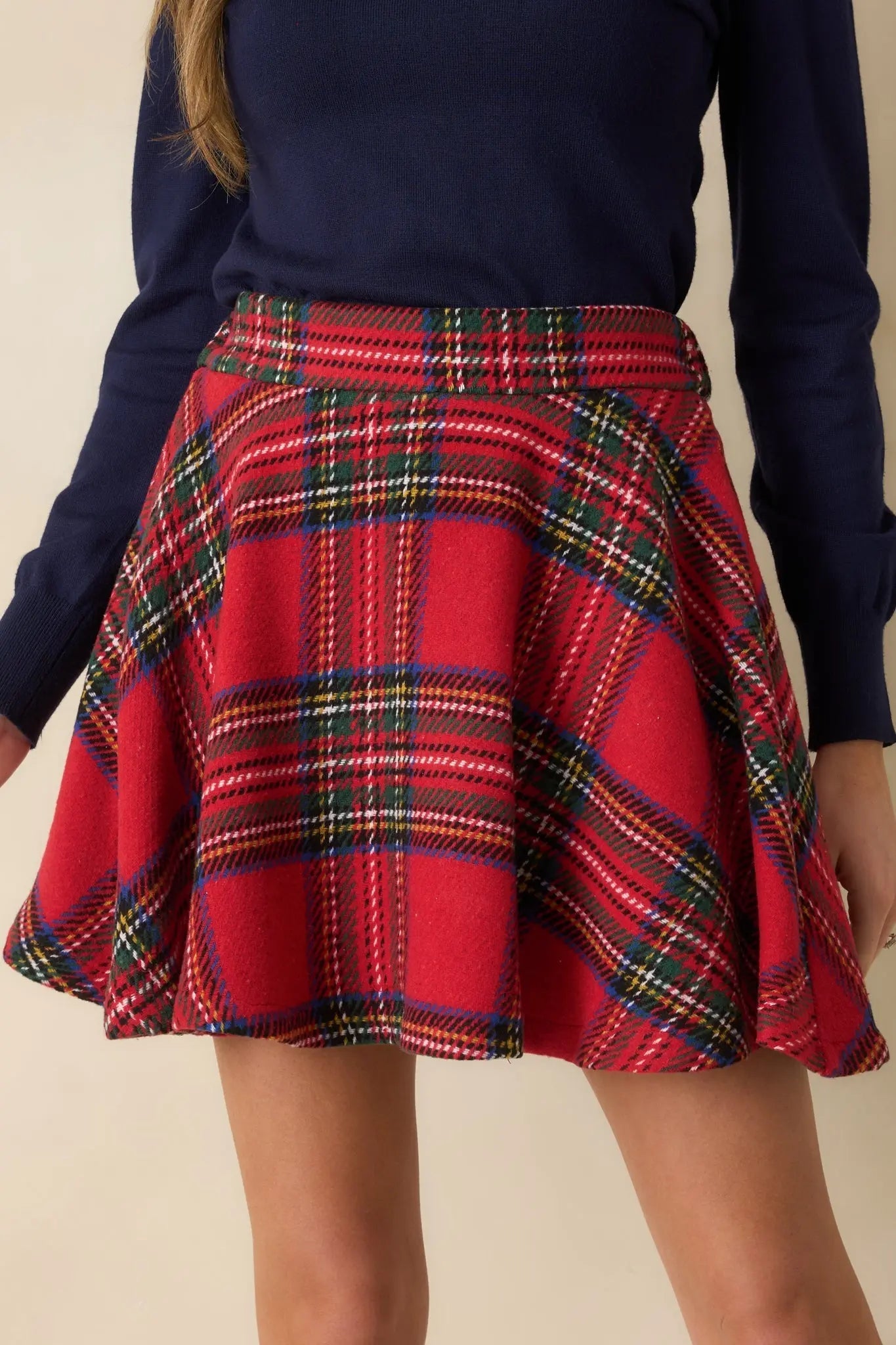 Women's Make It Fun Red Multi Plaid Flared Mini Skirt | 100% Polyester 0