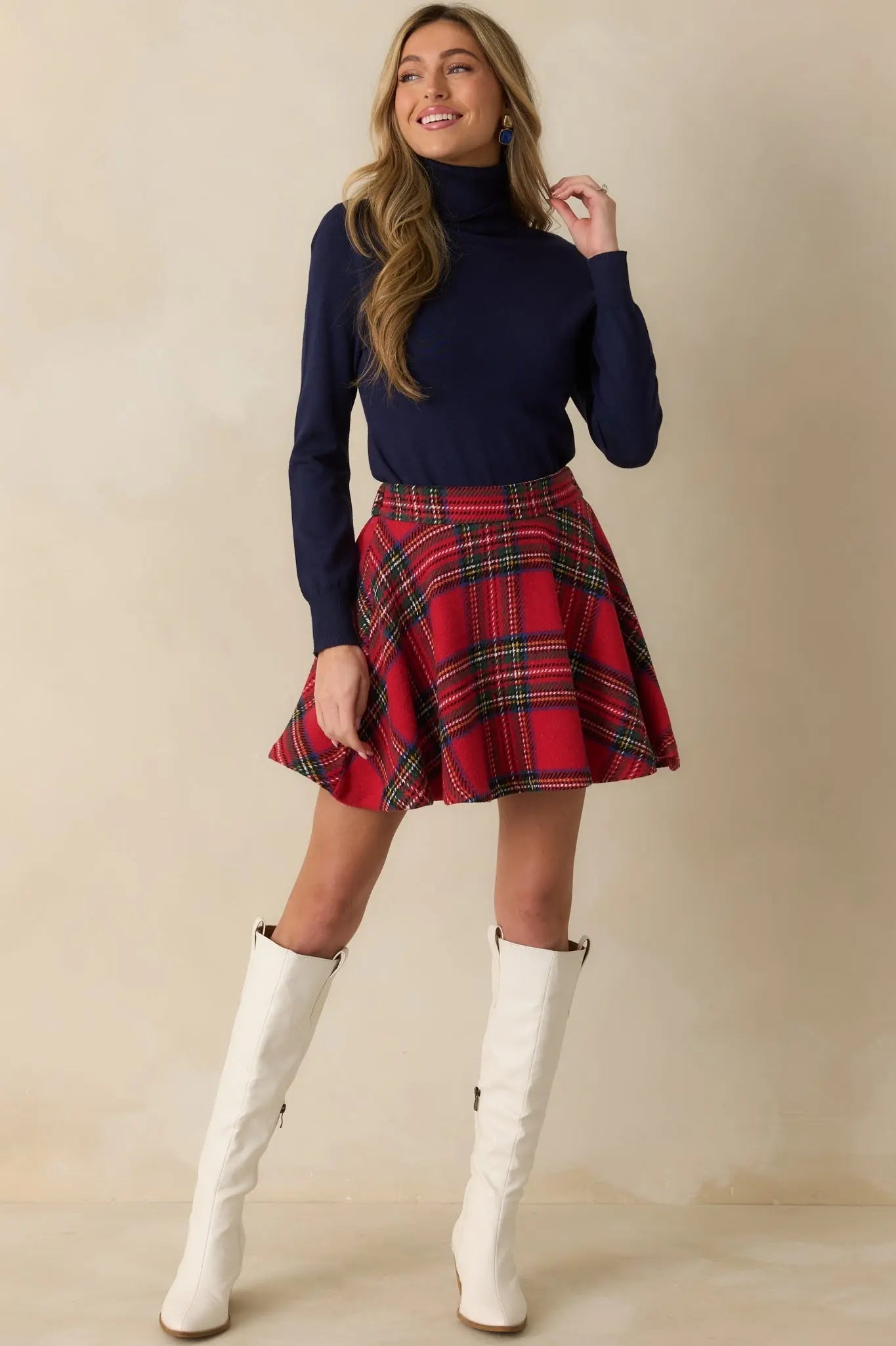 Women's Make It Fun Red Multi Plaid Flared Mini Skirt | 100% Polyester 2