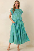 Women's Making Moves Blue & Green Stripe Boxy Cotton Top | 100% Cotton 0