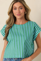 Women's Making Moves Blue & Green Stripe Boxy Cotton Top | 100% Cotton 3