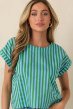 Women's Making Moves Blue & Green Stripe Boxy Cotton Top | 100% Cotton 4