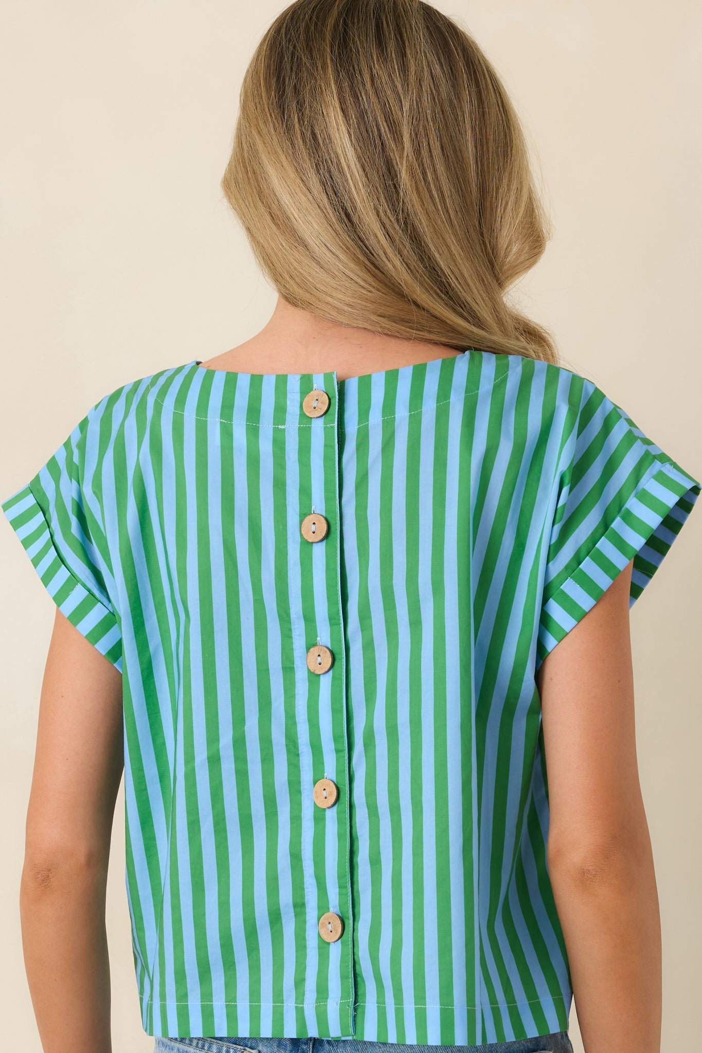 Women's Making Moves Blue & Green Stripe Boxy Cotton Top | 100% Cotton 6