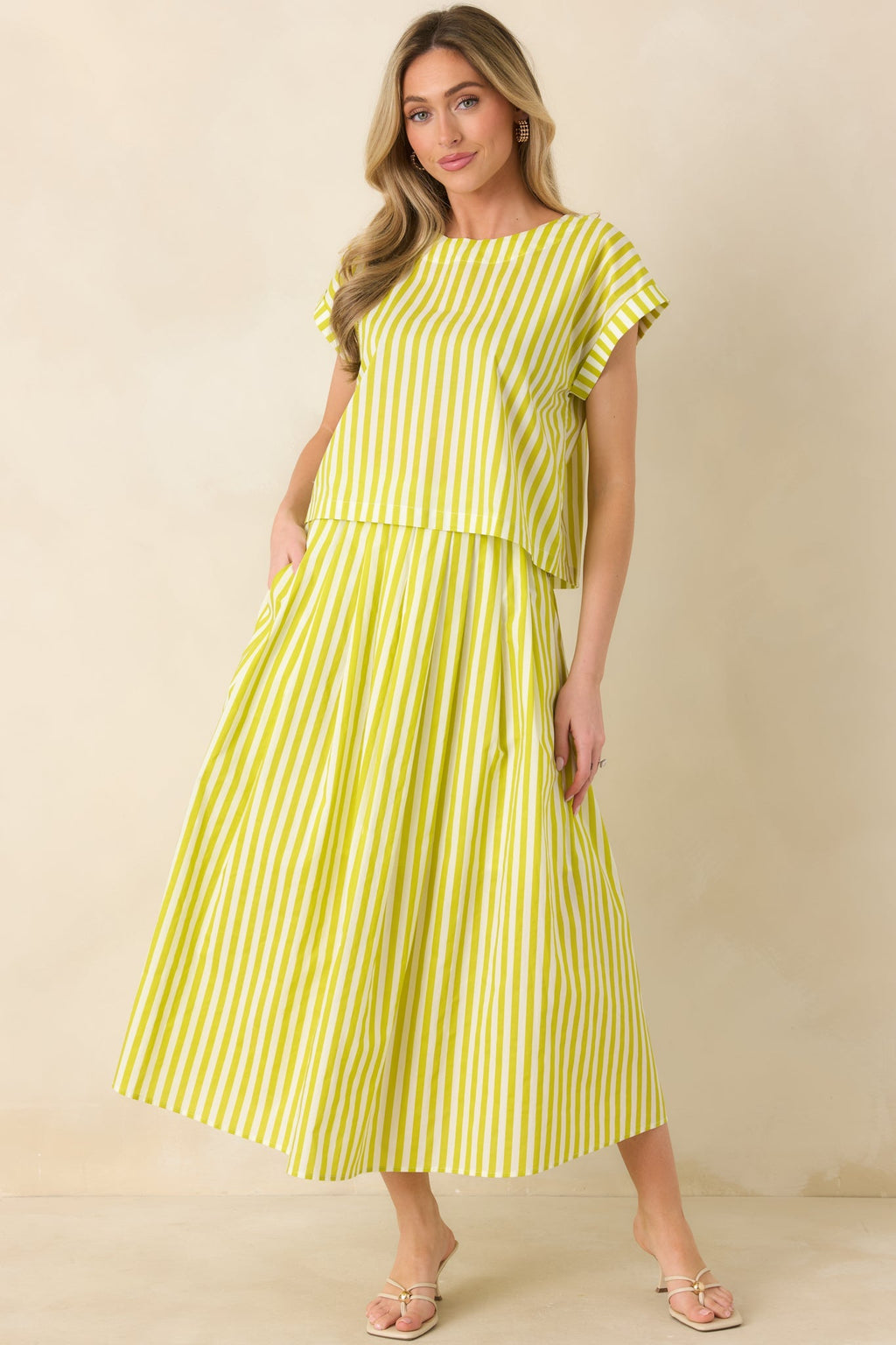 Women's Making Moves Chartreuse Green Stripe Boxy Cotton Top | 100% Cotton 0