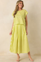Women's Making Moves Chartreuse Green Stripe Boxy Cotton Top | 100% Cotton 2