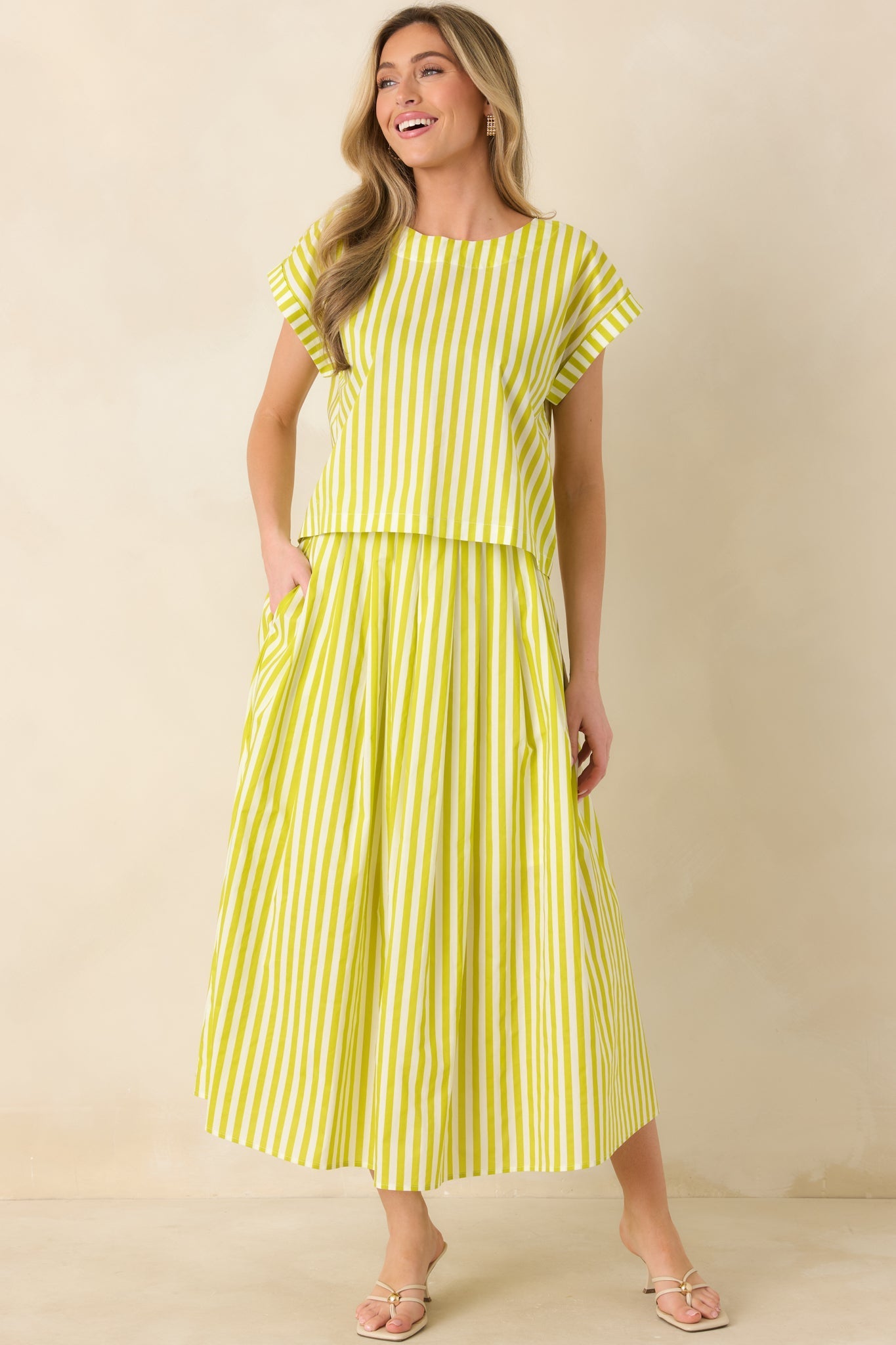Women's Making Moves Chartreuse Green Stripe Boxy Cotton Top | 100% Cotton 3