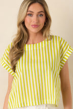Women's Making Moves Chartreuse Green Stripe Boxy Cotton Top | 100% Cotton 4