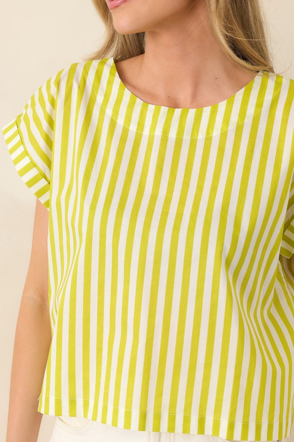 Women's Making Moves Chartreuse Green Stripe Boxy Cotton Top | 100% Cotton 6