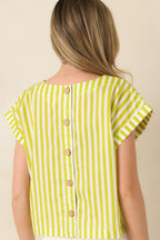 Women's Making Moves Chartreuse Green Stripe Boxy Cotton Top | 100% Cotton 7