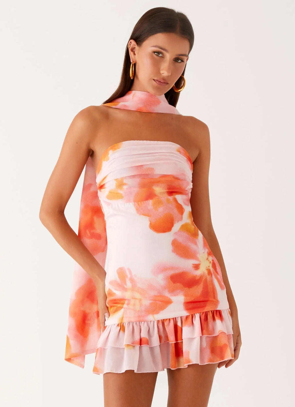 Women's Manon Collection | Scarf Mini Dress with Ruched Side & Frilled Hemline | Exclusive Print for Summer Styling - Wo 0