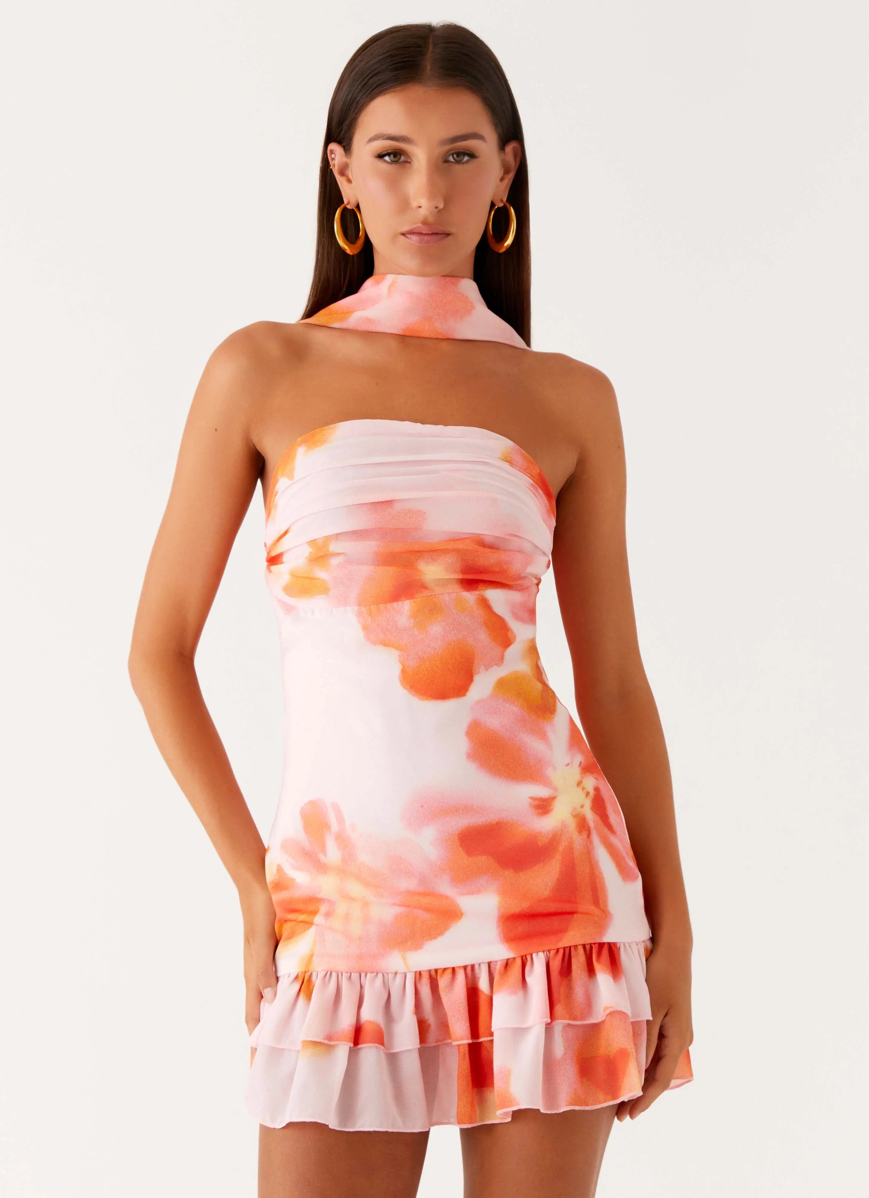 Women's Manon Collection | Scarf Mini Dress with Ruched Side & Frilled Hemline | Exclusive Print for Summer Styling - Wo 5