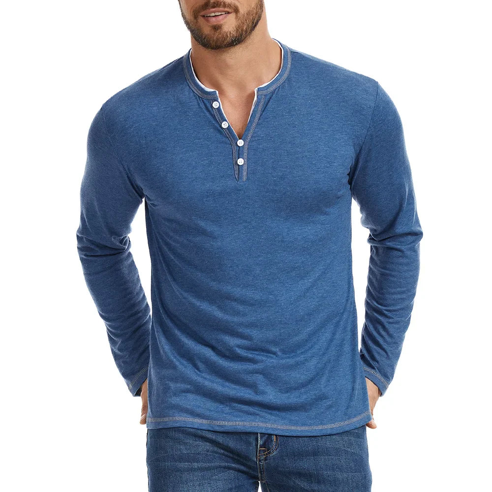 Long Sleeve Cotton Shirt with V-Neck Design