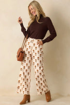 Women's Marigold Muse Ivory Multi Floral Print Cotton Wide Leg Pants | 97% Cotton & 3% Spandex 2