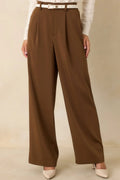 Women's Mark My Words Brown High Waisted Wide Leg Trousers | 97% Polyester & 3% Spandex 0