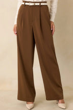 Women's Mark My Words Brown High Waisted Wide Leg Trousers | 97% Polyester & 3% Spandex 0