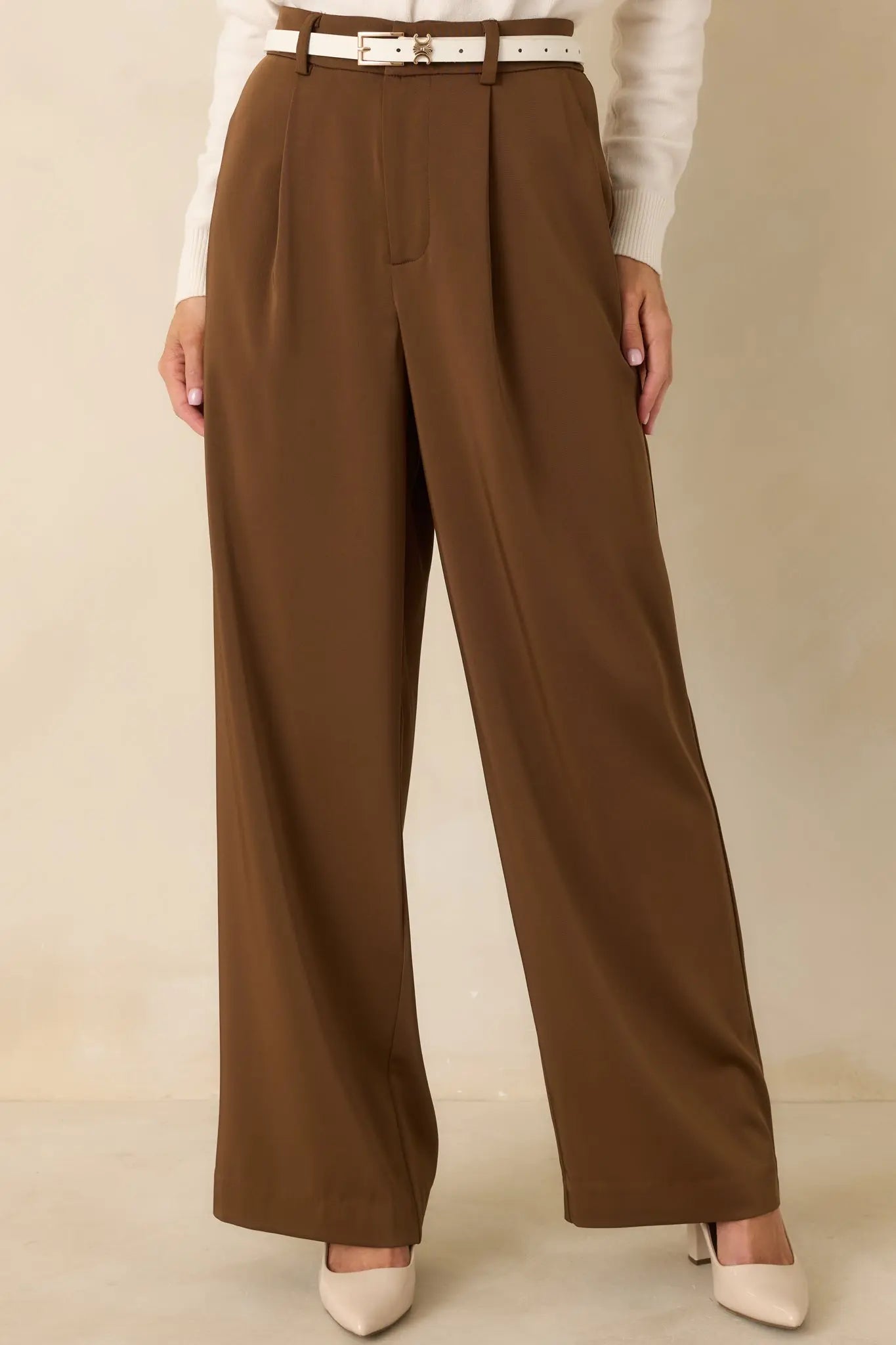 Women's Mark My Words Brown High Waisted Wide Leg Trousers | 97% Polyester & 3% Spandex 0