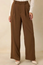 Women's Mark My Words Brown High Waisted Wide Leg Trousers | 97% Polyester & 3% Spandex 1