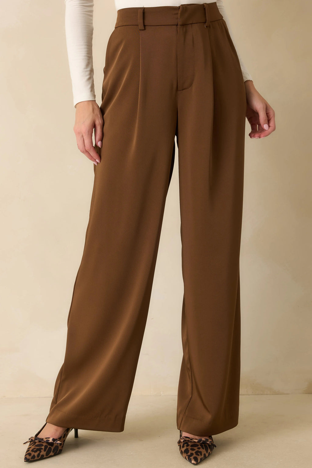 Women's Mark My Words Brown High Waisted Wide Leg Trousers | 97% Polyester & 3% Spandex 2