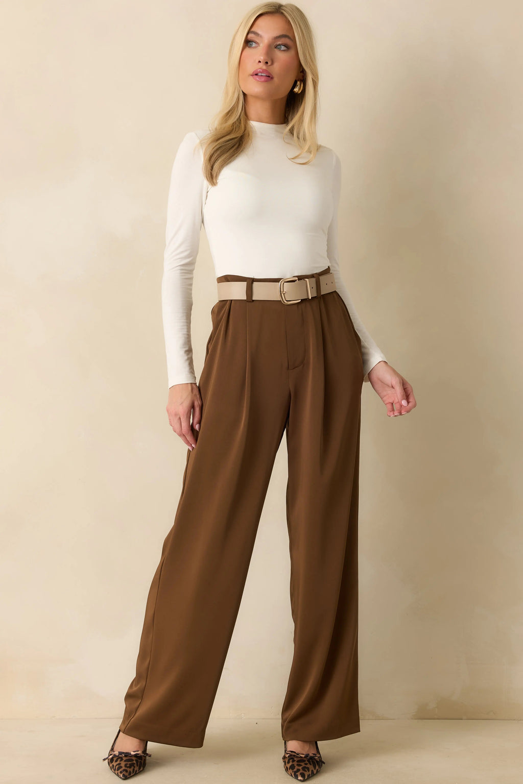Women's Mark My Words Brown High Waisted Wide Leg Trousers | 97% Polyester & 3% Spandex 3