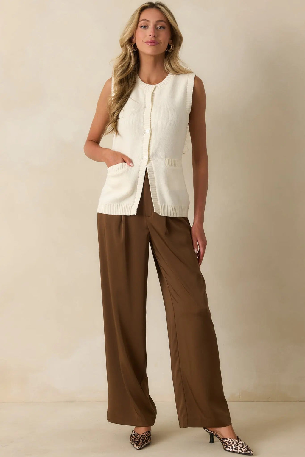 Women's Mark My Words Brown High Waisted Wide Leg Trousers | 97% Polyester & 3% Spandex 5