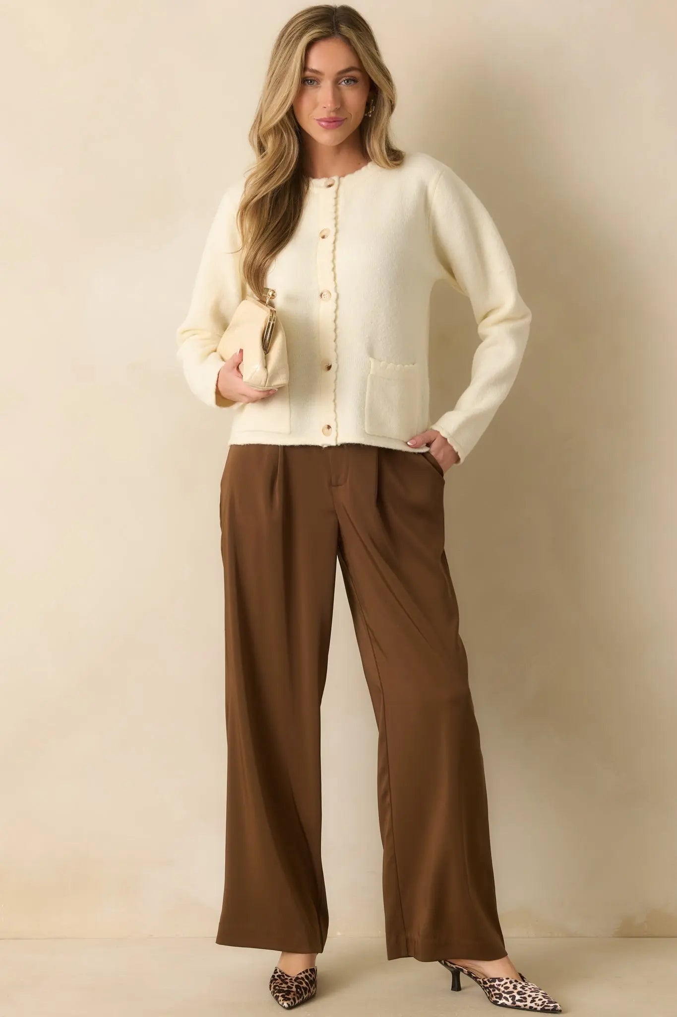 Women's Mark My Words Brown High Waisted Wide Leg Trousers | 97% Polyester & 3% Spandex 6