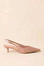 Women's Meant To Be Me Beige Patent Pointed-Toe Slingback Kitten Heels | Heel measures 1.75" 3