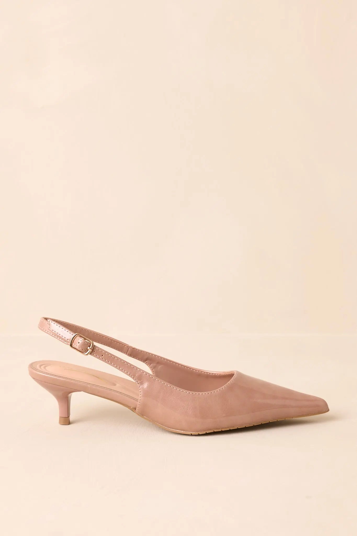 Women's Meant To Be Me Beige Patent Pointed-Toe Slingback Kitten Heels | Heel measures 1.75" 3