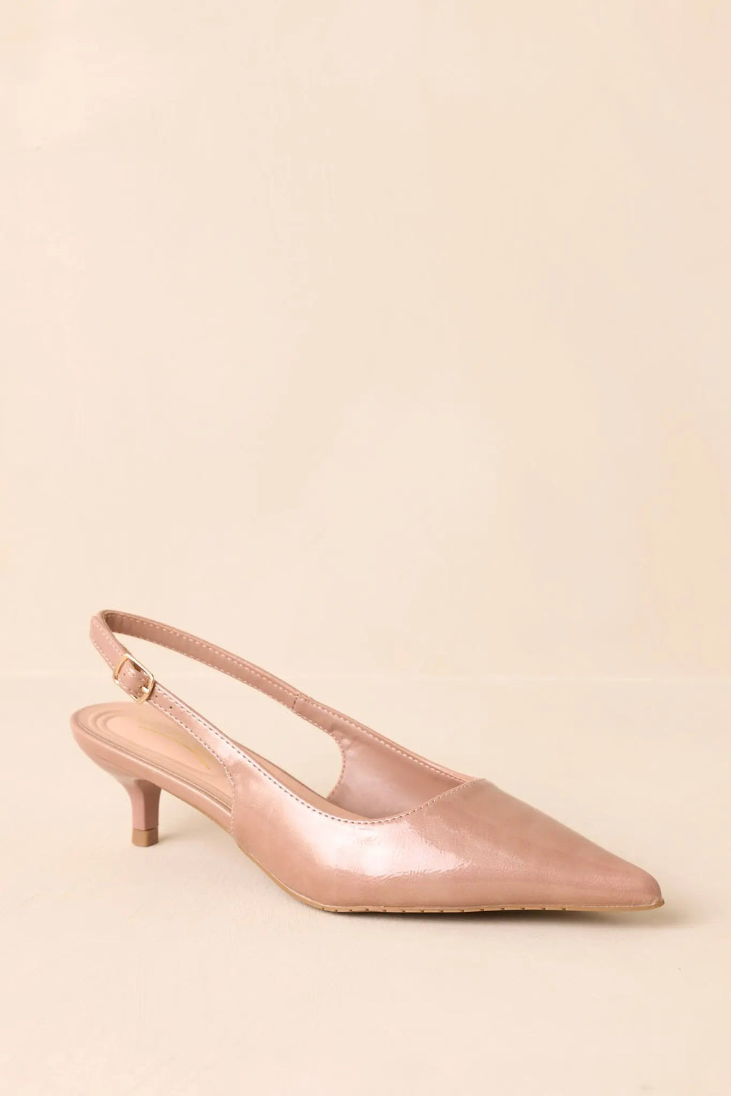Women's Meant To Be Me Beige Patent Pointed-Toe Slingback Kitten Heels | Heel measures 1.75" 4