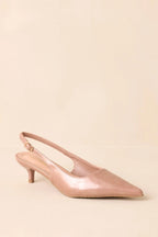 Women's Meant To Be Me Beige Patent Pointed-Toe Slingback Kitten Heels | Heel measures 1.75" 4
